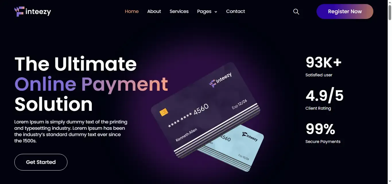 Finteezy – Fintech Startup & Digital Wallet Website Template