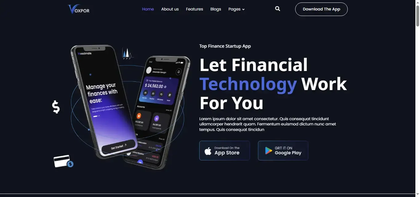 Voxpor – Business & Finance Startup Website Template